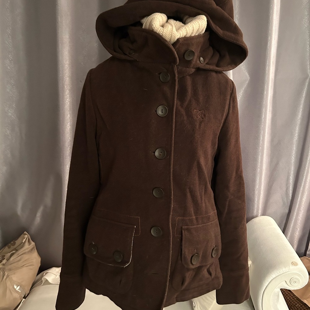 Women's Designer DG Brown Wool Vintage Hooded Jacket
